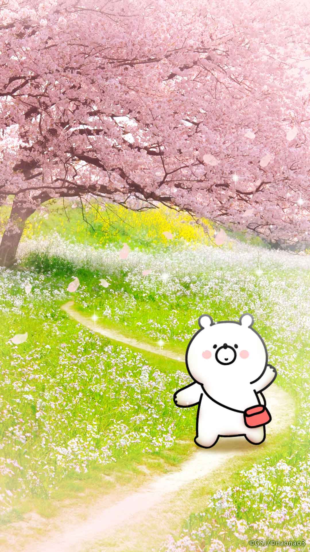 「ガーリーくまさん　【桜の風景壁紙】」